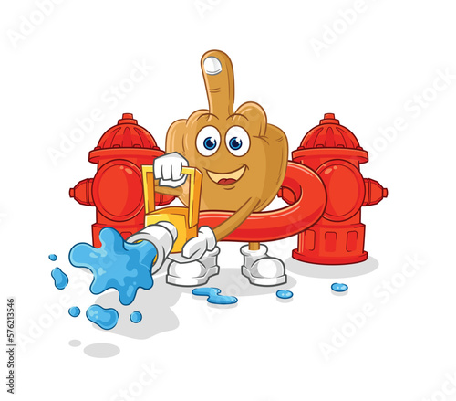 middle finger firefighter vector. cartoon character