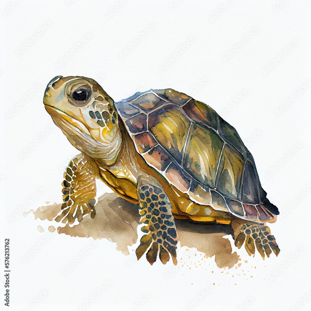Obraz premium Portrait of a cute turtle watercolor illustration