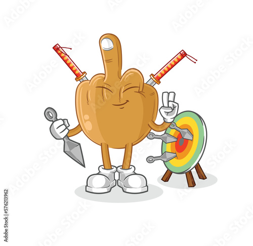 middle finger ninja cartoon. character vector