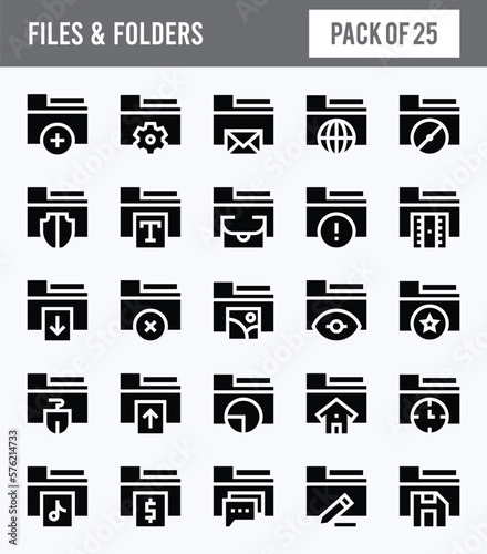 25 Files and Folders Glyph icon pack. vector illustration.
