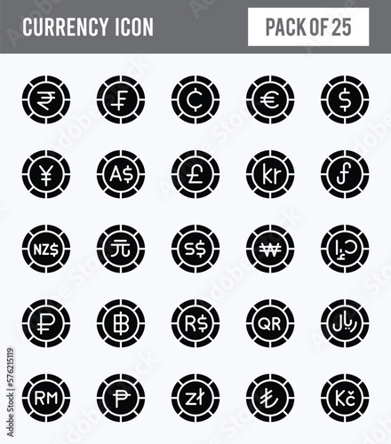 25 Currency Coin Glyph icon pack. vector illustration.