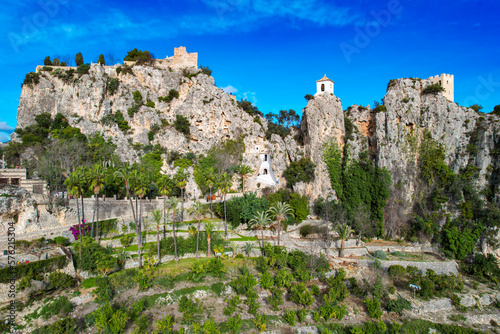 Aerial view above the beautiful village of El Castell de Guadalest in southern Spain. One of the Pueblos mad Bonitos de Espana photo