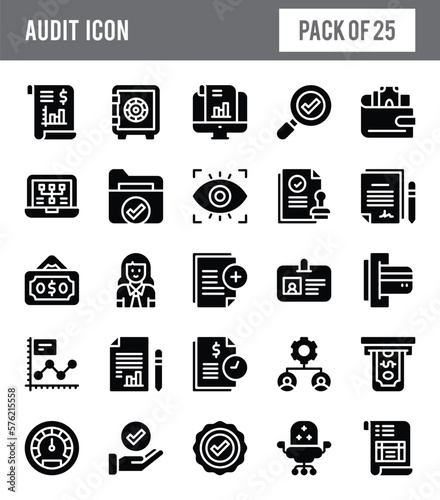 25 Audit Glyph icon pack. vector illustration.