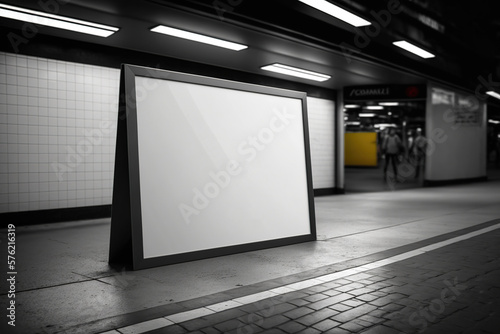 Blank empty Advertisement Mockup on underground. Generative ai