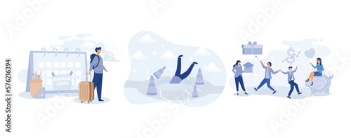 Annual leave, Failure or mistake causing catastrophe despair, Employee benefits reward to motivate employee concept, set flat vector modern illustration