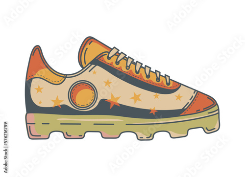 sneaker Colorful street wear design. Lace-up shoes old. Color Isolated flat vector illustration