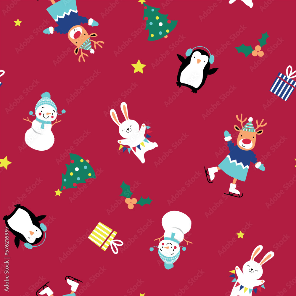 seamless pattern in Scandinavian style. a hare, a gift, a Christmas tree. garland seamless pattern in Scandinavian style. a hare, a gift, a Christmas tree. garland