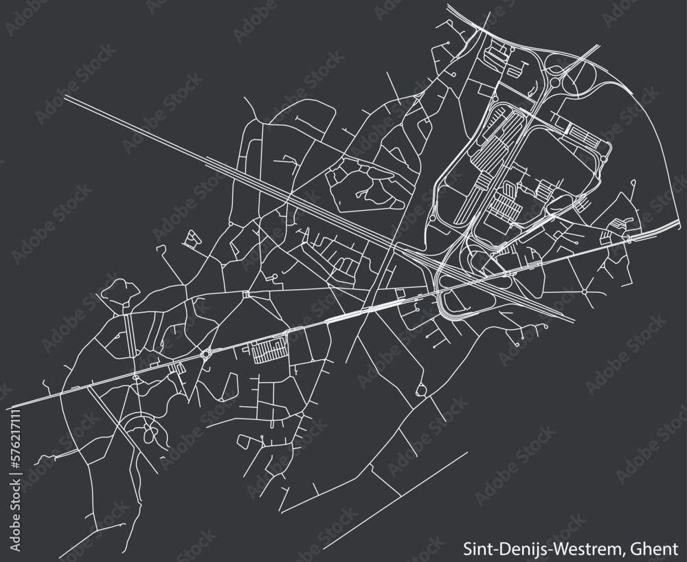 Detailed hand-drawn navigational urban street roads map of the SINT-DENIJS-WESTREM MUNICIPALITY of the Belgian city of GHENT, Belgium with vivid road lines and name tag on solid background