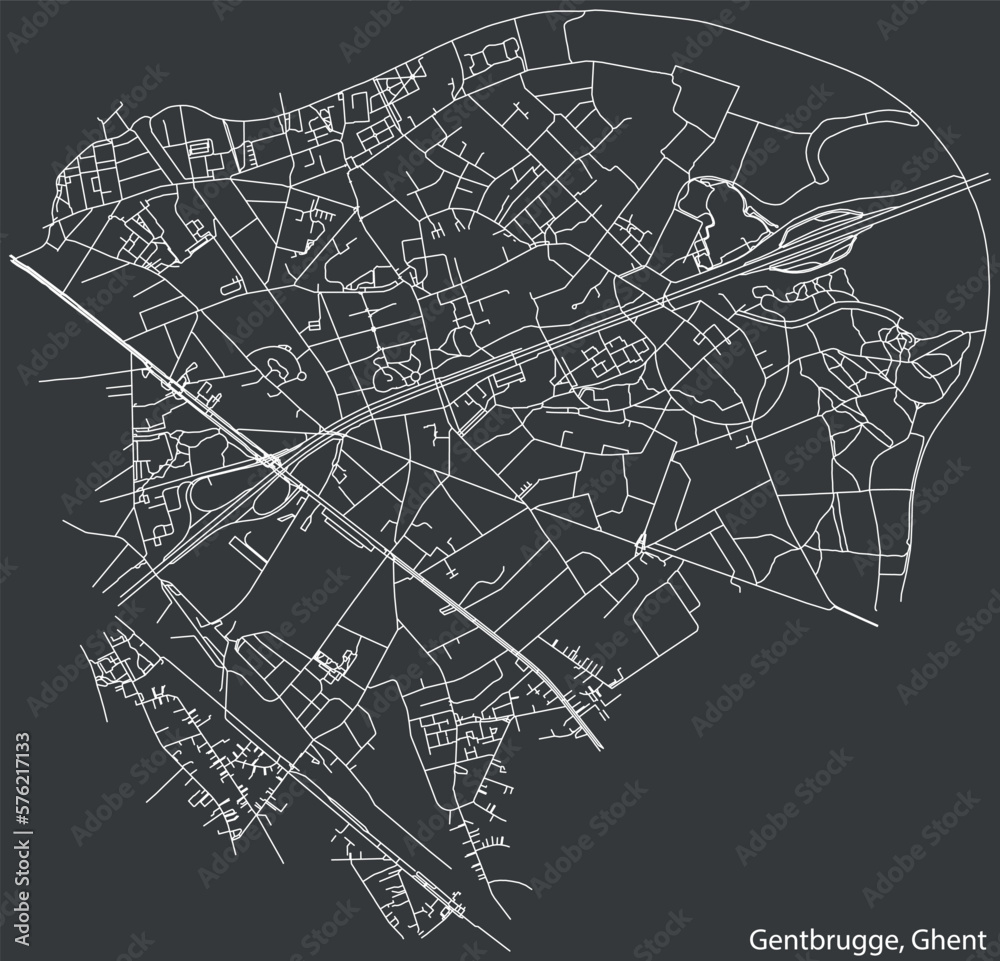 Detailed hand-drawn navigational urban street roads map of the GENTBRUGGE MUNICIPALITY of the Belgian city of GHENT, Belgium with vivid road lines and name tag on solid background