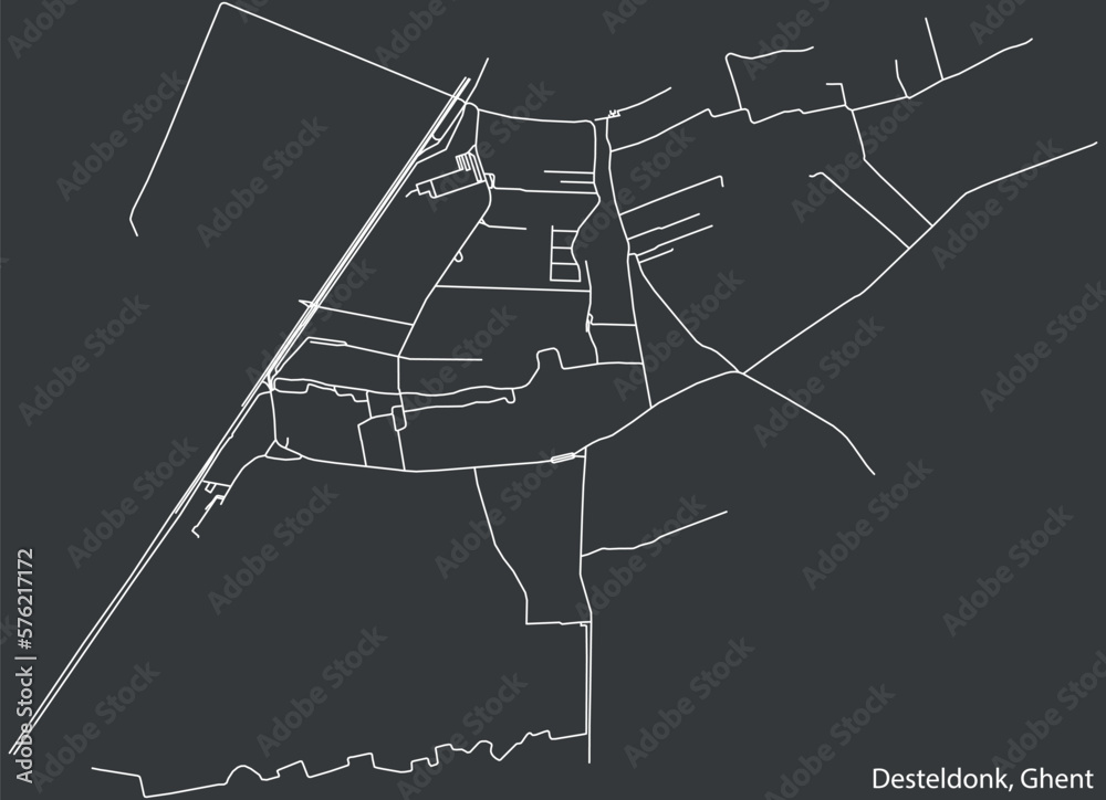 Detailed hand-drawn navigational urban street roads map of the DESTELDONK MUNICIPALITY of the Belgian city of GHENT, Belgium with vivid road lines and name tag on solid background