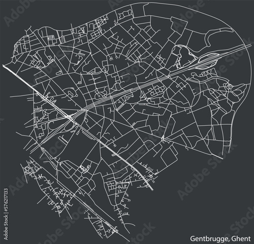 Detailed hand-drawn navigational urban street roads map of the GENTBRUGGE MUNICIPALITY of the Belgian city of GHENT, Belgium with vivid road lines and name tag on solid background