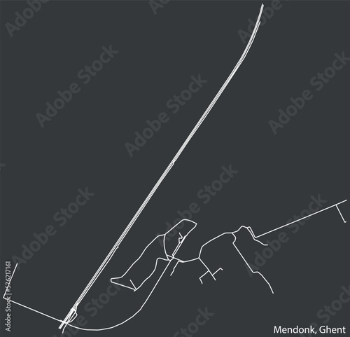 Detailed hand-drawn navigational urban street roads map of the MENDONK MUNICIPALITY of the Belgian city of GHENT, Belgium with vivid road lines and name tag on solid background photo