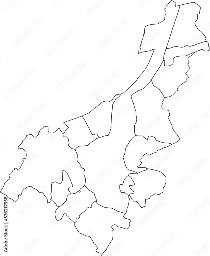 White flat vector administrative map of GHENT, BELGIUM with black border lines of its municipalities