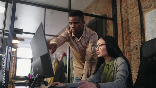 Wallpaper Mural Office Workers Discussing Architectural Project, Black Man Designer And Asian Woman Engineer Torontodigital.ca