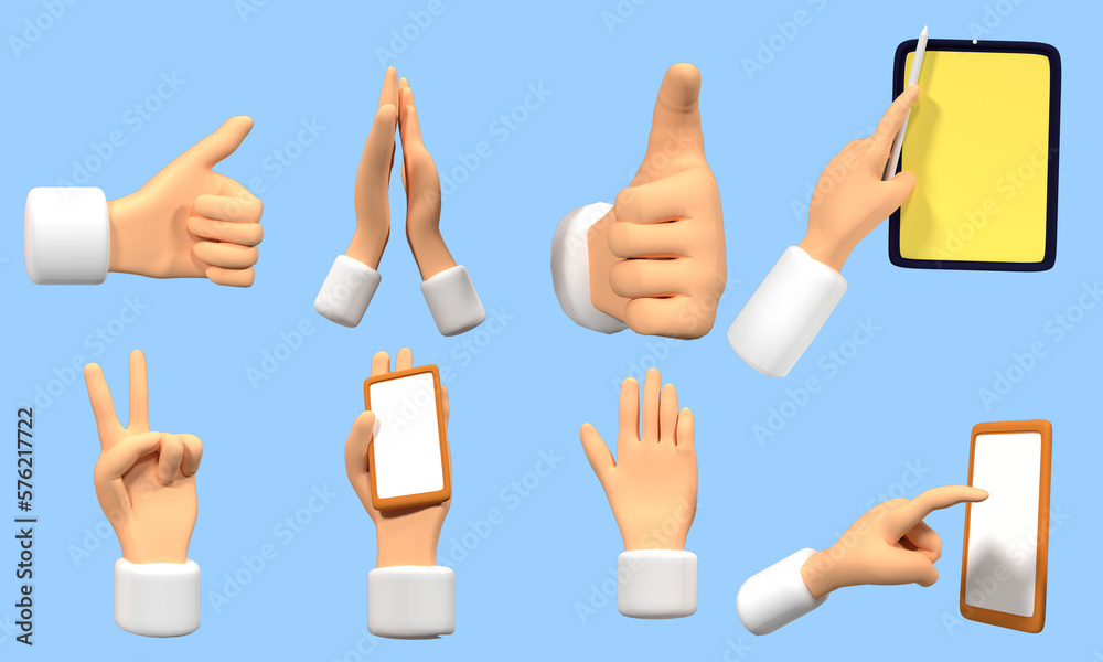 set of 3d icon business, hand, technology. and communication, for element user interface or apps, web and mobile