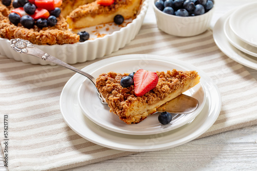 cinnamon baked french toast pie with berries