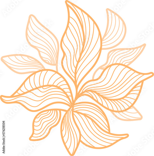Art line leaves symbol. Vector golden foliage in minimalist design. Artdeco round pattern