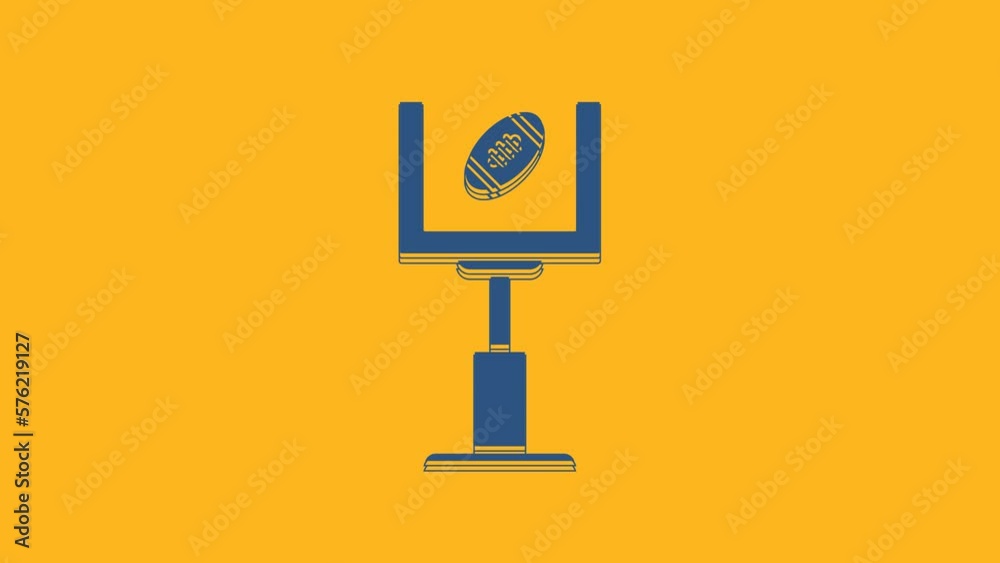 Blue American football goal post and football ball icon isolated on orange background. 4K Video motion graphic animation Blue American football goal post and football ball icon isolated on orange background. 4K Video motion graphic animation