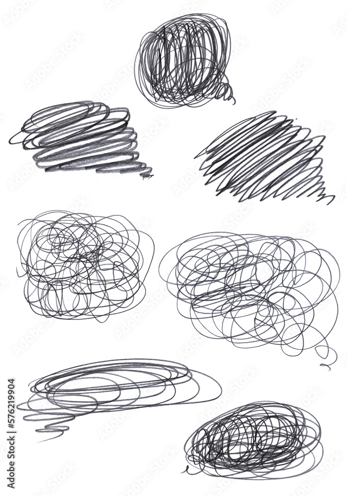A set of bubble speech dialogs.thoughts, graphic doodles A set of bubble speech dialogs.thoughts, graphic doodles