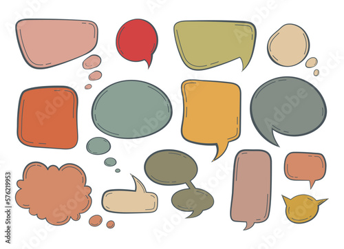 speech bubble Set. color talk bubble text, chat box, in retro style. Frames for texts isolated on white background. Vector illustration