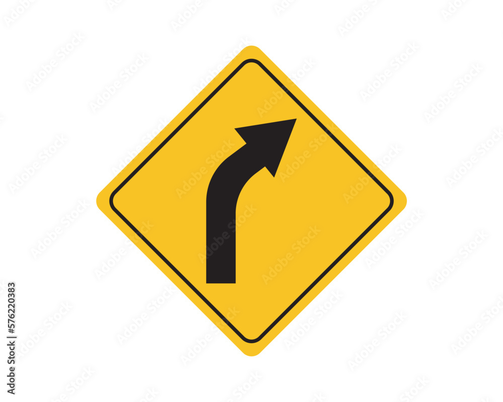 Right curve traffic sign. Curve traffic sign. Right curve traffic sign. Curve traffic sign.