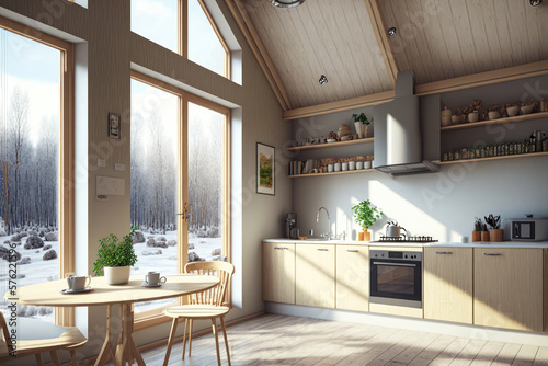 Sustainable and Serene  An Eco-Friendly Kitchen. Generative Ai