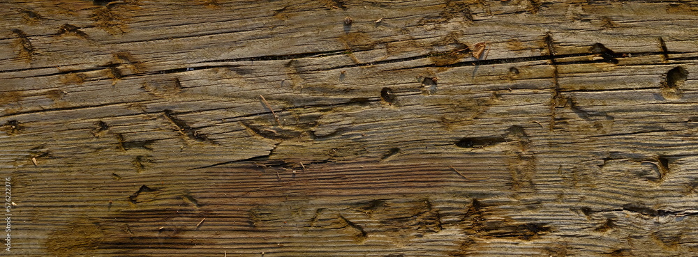 Fototapeta premium Naturalne tło, struktura drewna, z wyraźnymi śladami użytkowania, abstrakcyjna faktura.