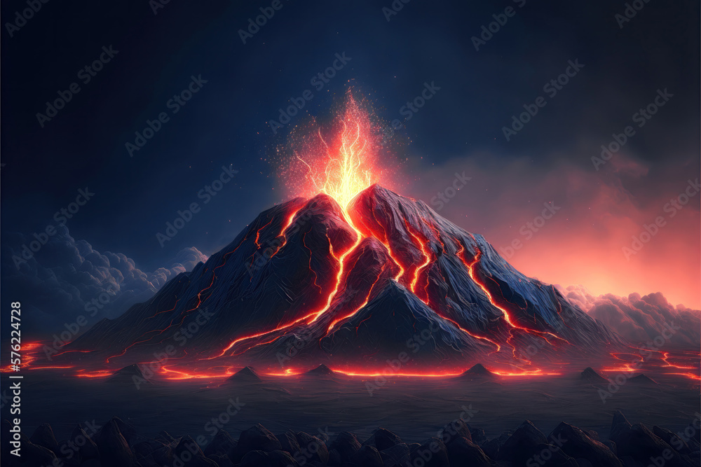 Massive Volcanic Eruption and Lava Flow. Generative Ai