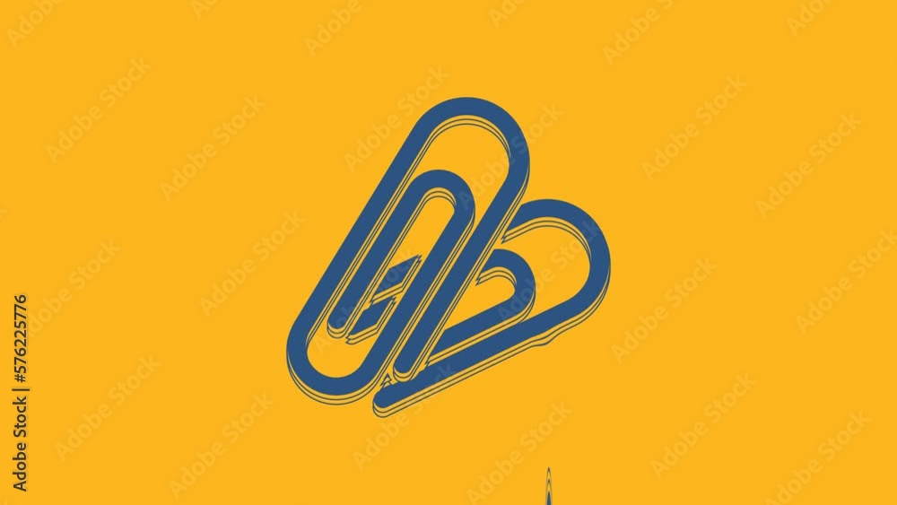 Blue Paper clip icon isolated on orange background. 4K Video motion graphic animation Blue Paper clip icon isolated on orange background. 4K Video motion graphic animation
