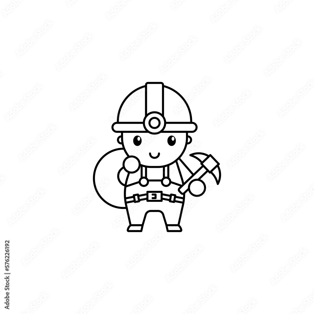gold mining produce Black white outline Icon, Logo, and cute illustration Vector