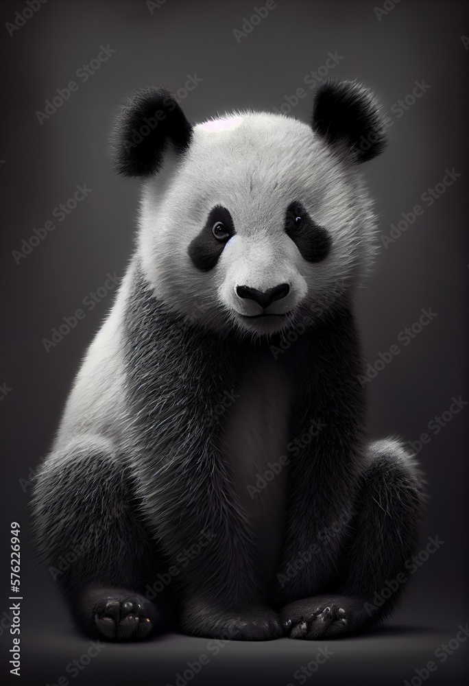 Panda bear on gray background Generative AI