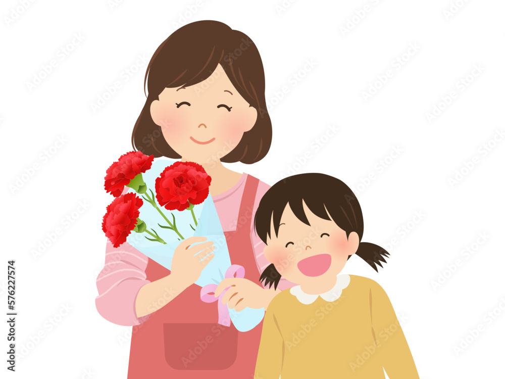母の日の親子イメージ_お母さんと女の子_ベクターイラスト