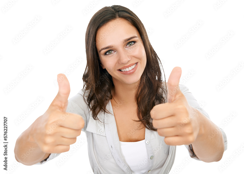 A beautiful happy woman model giving a thumbs up, yes, thank you and success hands sign with motivation and winning agreement vision isolated on png background. A beautiful happy woman model giving a thumbs up, yes, thank you and success hands sign with motivation and winning agreement vision isolated on png background.