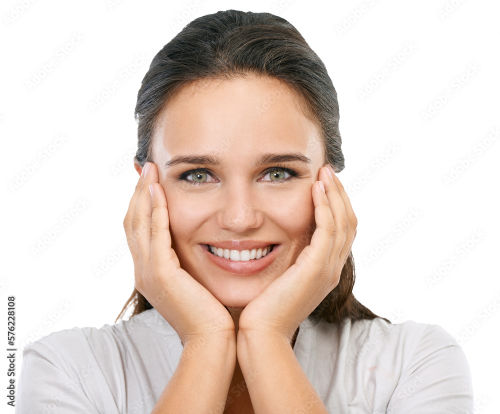 A happy young female with a surprised smile on her face feeling wow with hands on her cheek looking shocked, excited, or proud isolated on a PNG background. A happy young female with a surprised smile on her face feeling wow with hands on her cheek looking shocked, excited, or proud isolated on a PNG background.