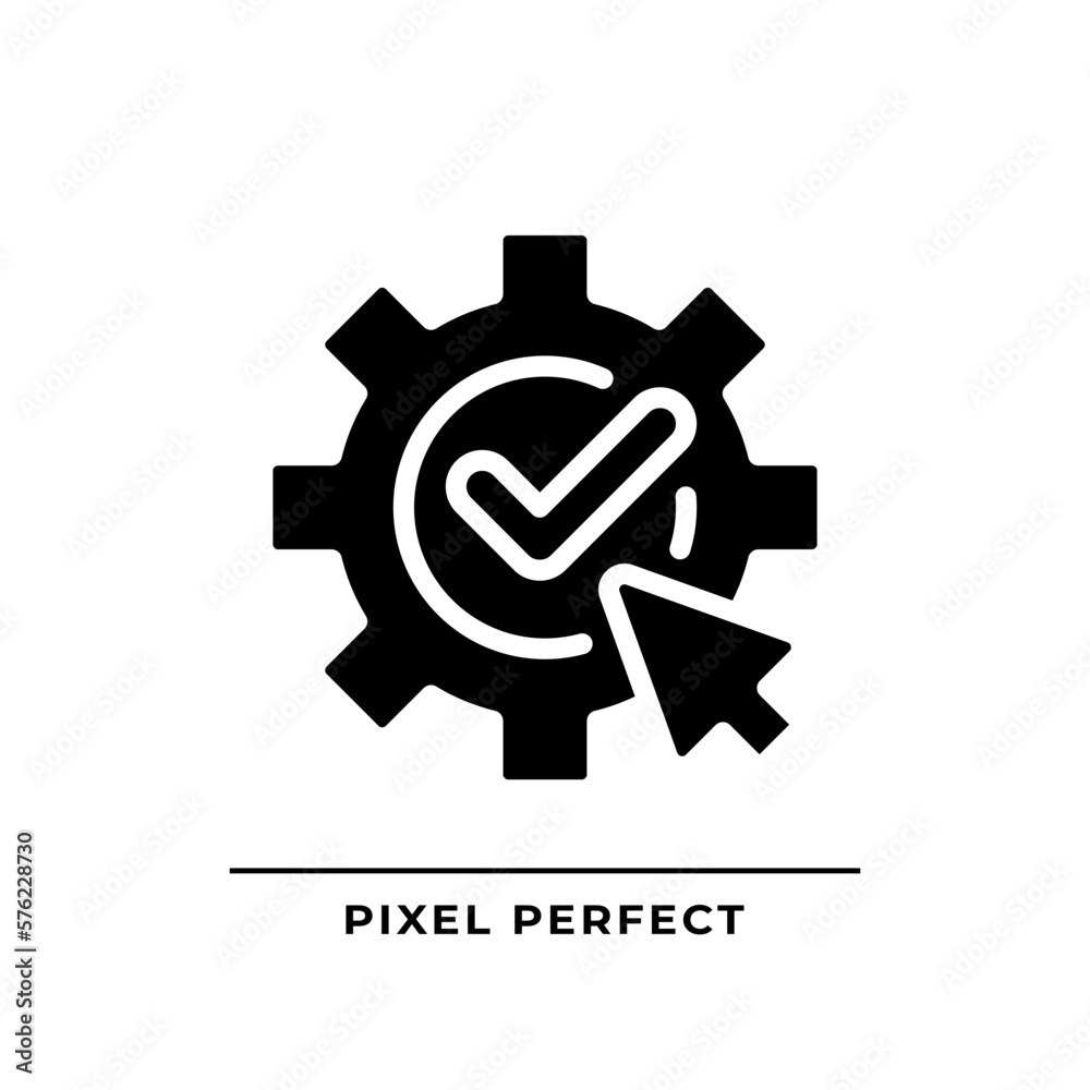 Apply settings black glyph icon. Save changes. Successful completion. Computer system configuration. Silhouette symbol on white space. Solid pictogram. Vector isolated illustration Apply settings black glyph icon. Save changes. Successful completion. Computer system configuration. Silhouette symbol on white space. Solid pictogram. Vector isolated illustration