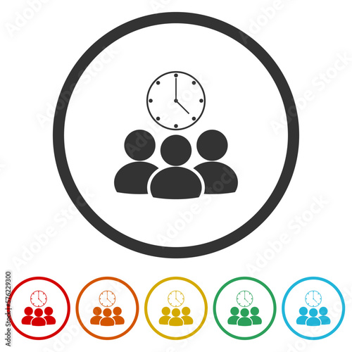 Group with clock sign icons in color circle buttons