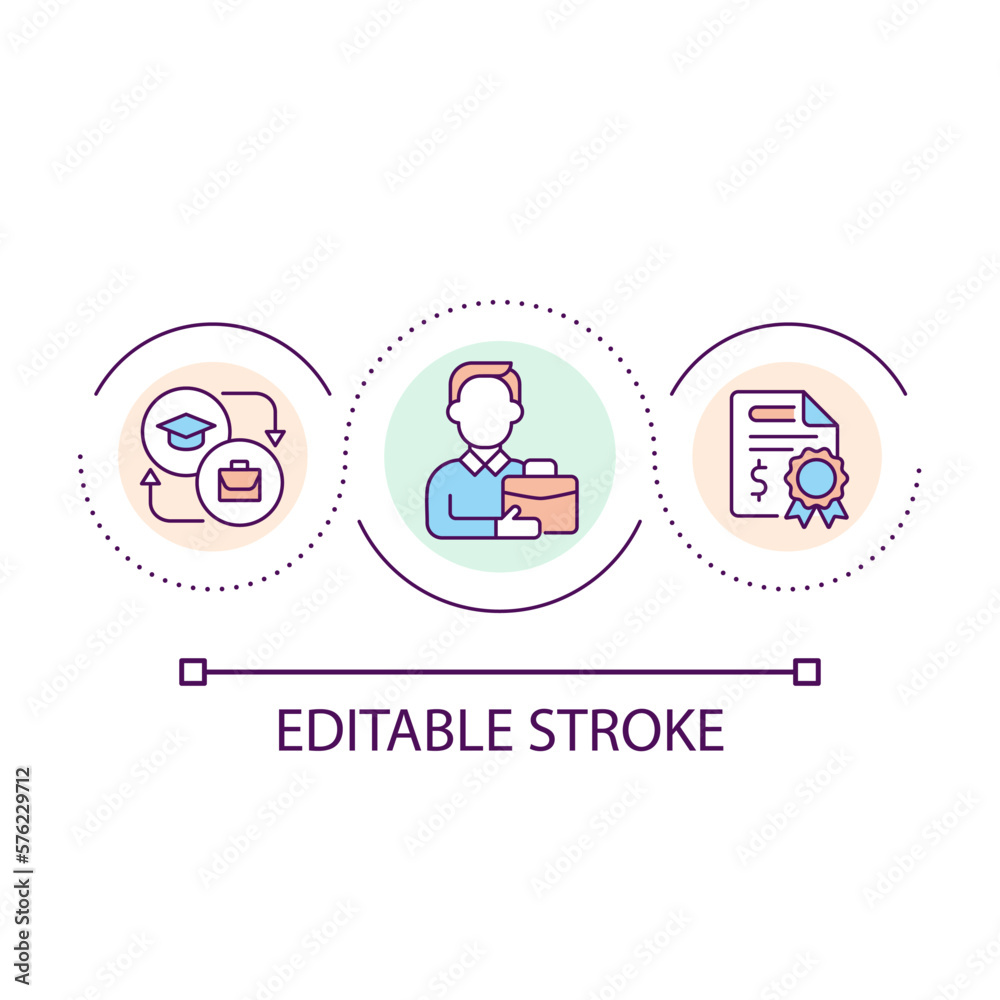 Career promotion loop concept icon. Corporate education for employees growth. Work achievement abstract idea thin line illustration. Isolated outline drawing. Editable stroke. Arial font used Career promotion loop concept icon. Corporate education for employees growth. Work achievement abstract idea thin line illustration. Isolated outline drawing. Editable stroke. Arial font used