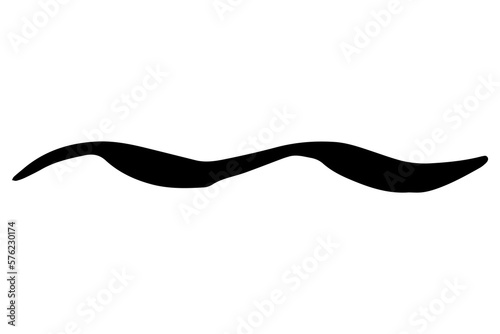 Vector doodle wave. Black tide brush stroke of paint isolated on white background. Hand-drawn plume illustration for summer print, clothes decoration. Liner line image. Ornamental calligraphic strip