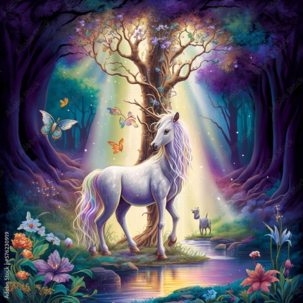 Naklejka premium horse in a fairy forest.