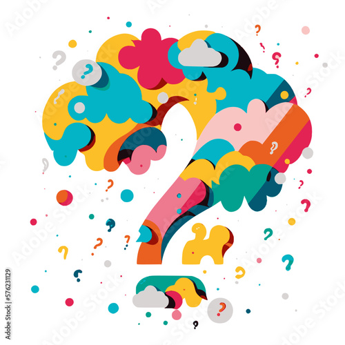 large question mark, multiple colors, colourful question	
