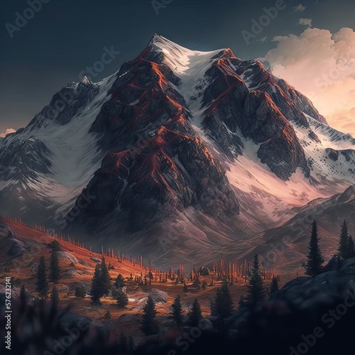 sunset in the mountains Generative AI