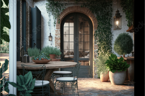 Contrasting Kitchen Styles in a Tuscan Courtyard. Generative Ai © zzzz17