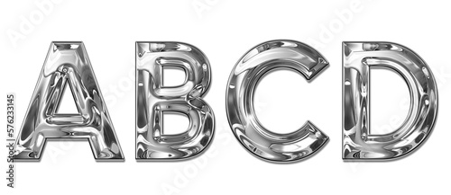 realistic silver chrome metal letters alphabet ABCD transparent PNG file