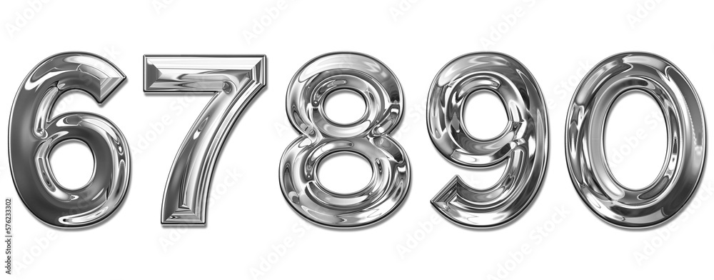 realistic silver chrome metal numbers 6-0 transparent PNG file Stock  Illustration