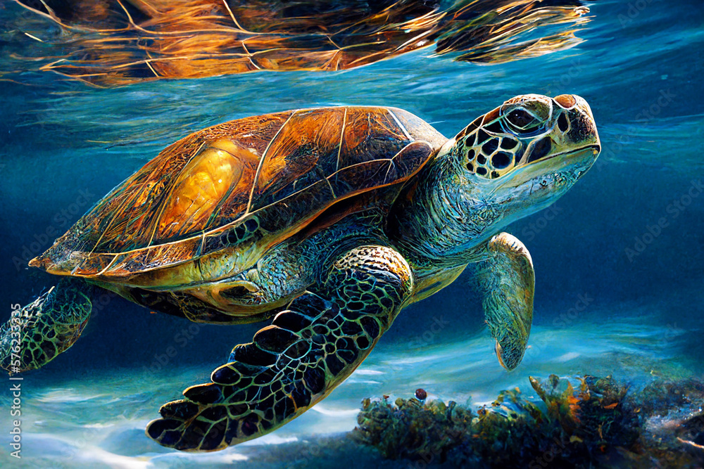 Fototapeta premium turtle swimming in clear sea water