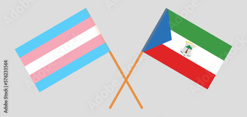 Crossed flags of Transgender Pride and Equatorial Guinea. Official colors. Correct proportion