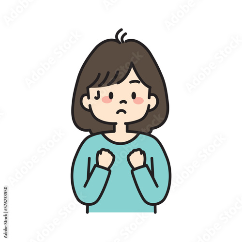 手を握って緊張する女性のイラスト
