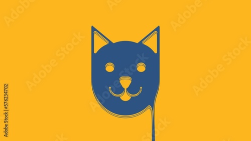 Blue Cat icon isolated on orange background. 4K Video motion graphic animation