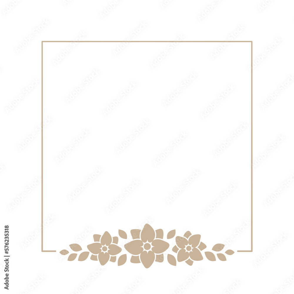 Obraz premium Floral beige square frame. Botanical boho border vector illustration. Simple elegant romantic style for wedding events, card design, logo, labels, social media posts, etc.
