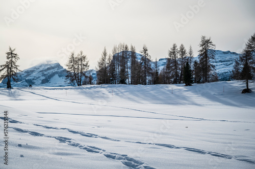 Alta Val Badia in winter. The village of La Val surrounded by the Dolomites.  © Nicola Simeoni